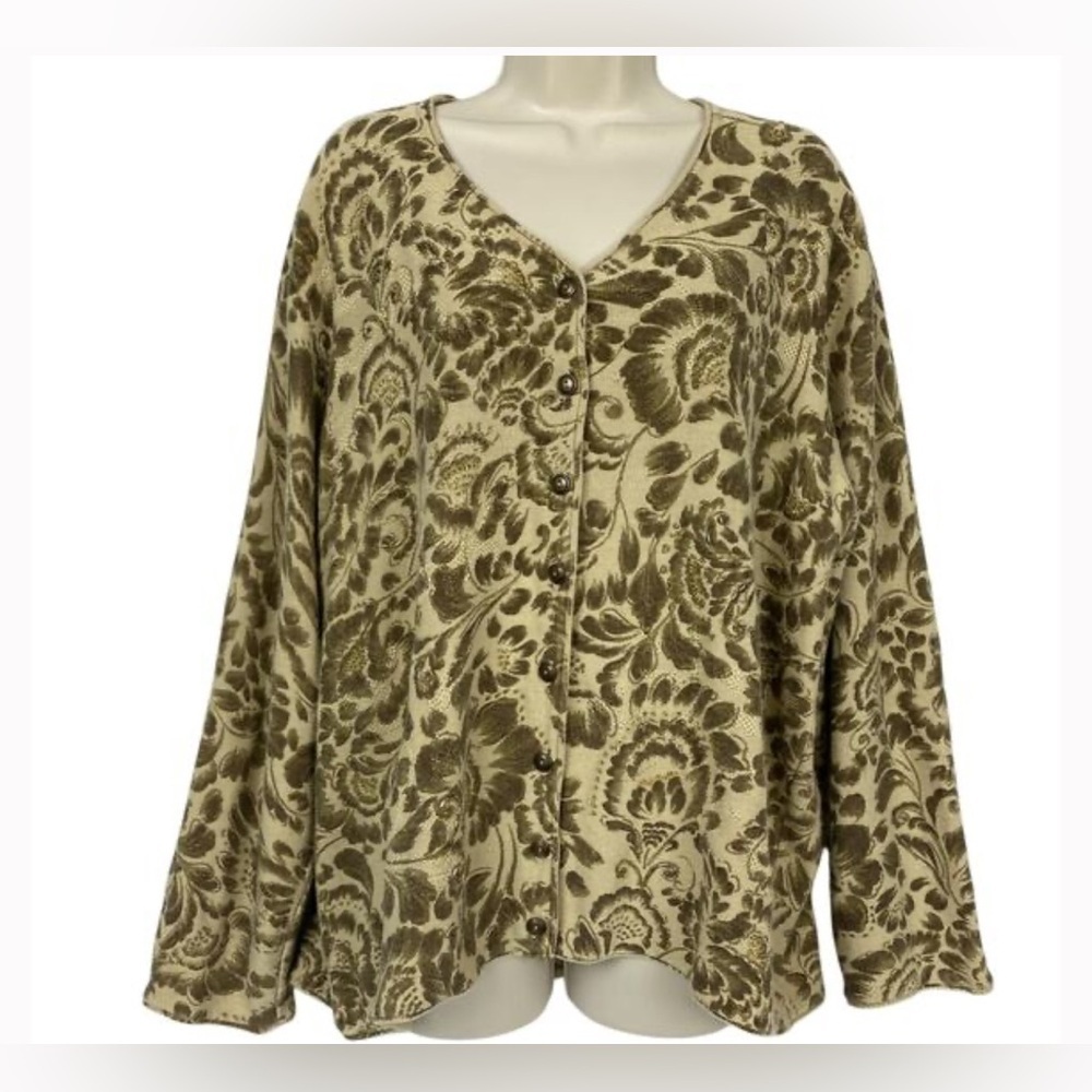 ALFRED DUNNER beaded womans floral boho chic cardigan coastal grandma artsy  M